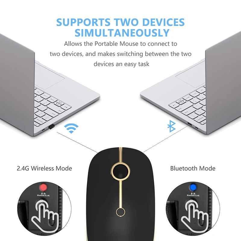 Tanie Galaretki grzebień podwójne tryby 4.0 Bluetooth i 2.4GHz USB nanoodbiornik bezprzewodowy myszka do pc laptopa 2400 DPI mysz do gier cichy myszy