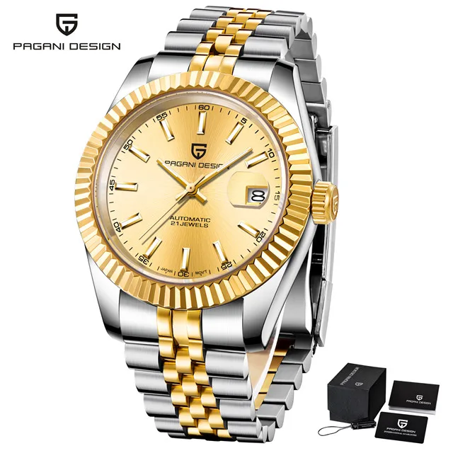 Золотые автоматические механические мужские часы PAGANI Дизайн Топ бренд часы Мужские Роскошные бизнес часы из нержавеющей стали Relogio Masculino - Цвет: gold