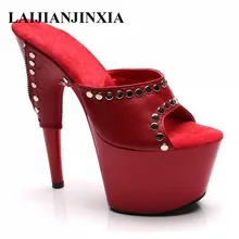 LAIJIANJINXIA/17 см; на молнии; с отделкой из пикантные узкие обувь супер звезда 6-сантиметровых каблуках летние сандалии выпечки краски заклепками, обувь для танцев