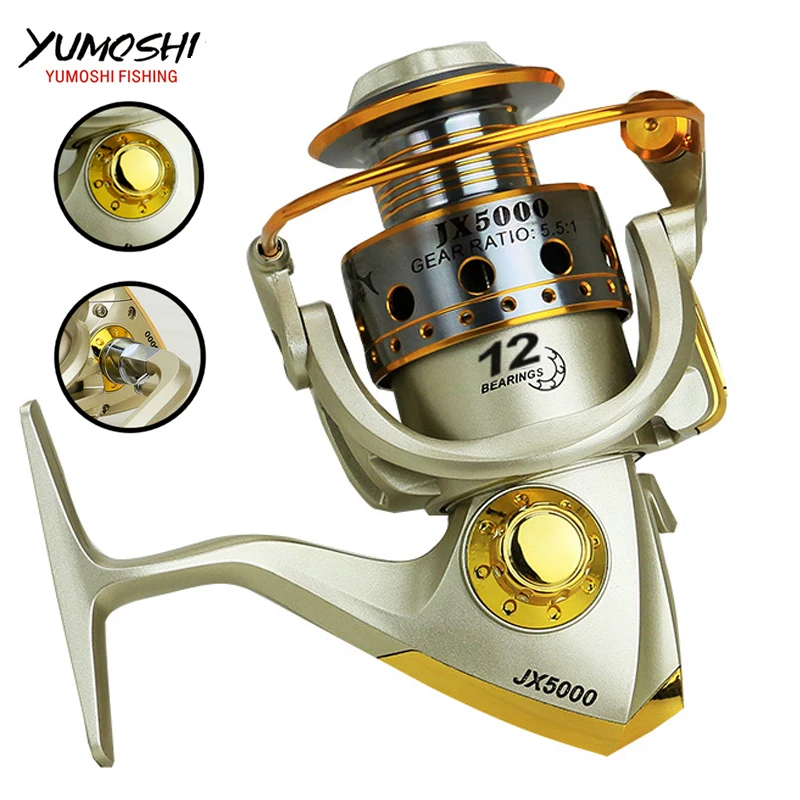

Fishing pesca reel wheel carretilha carp fly reels molinete para peche spinning metal spool 5.5:1 12BB 1000-7000series