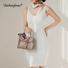 Baishanglinna 2018 new Spring and Summer Women Dress Black Gray Sleeveless Knitted Dresses Sexy Tight Elastic Dress Party dress