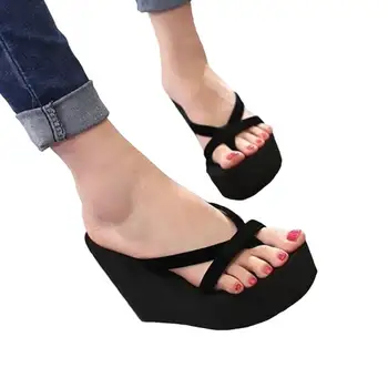 

2020 Women Slippers Fashion Summer High Heel Slippers Beach Flip Flops Slipper Wedge Platform Beach Shoes Sandals