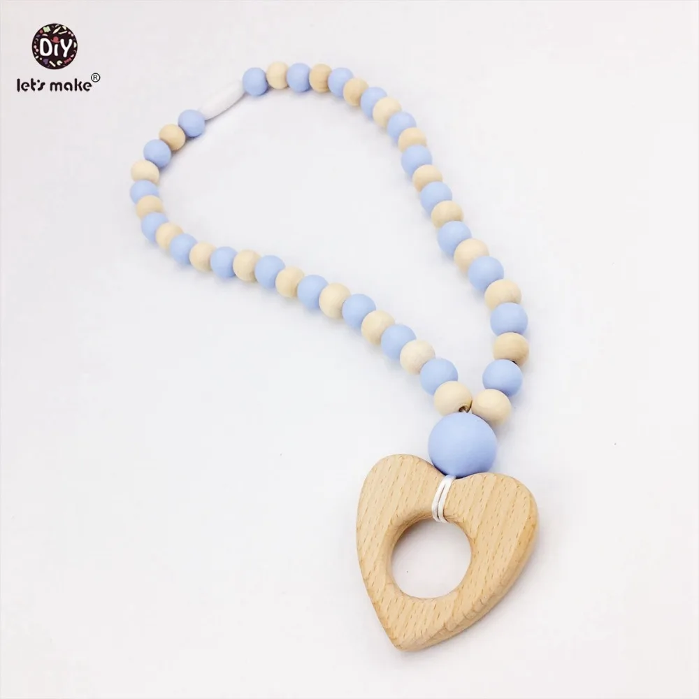 

Let's Make Baby Accessories Chewable Silicone Beads Wooden Heart Teething Jewelry Baby/Mom Decorative Nursing Necklace Teether