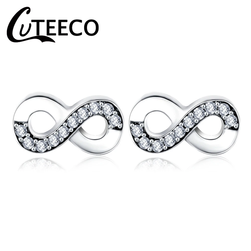 Женские серьги-гвоздики в форме бесконечности CUTEECO прозрачные брендовые серьги с