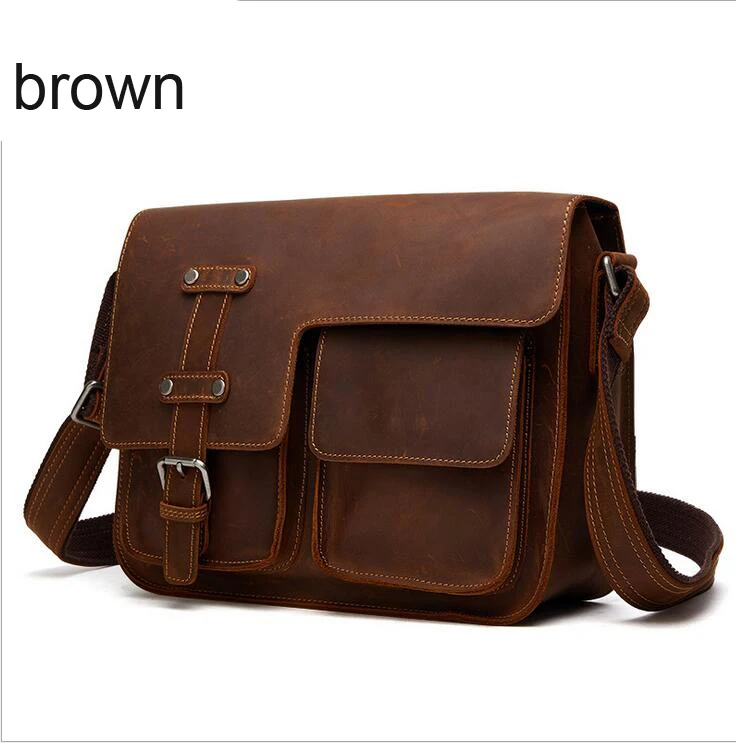 Океанские мужские сумки BLUEVIN, винтажные мужские кожаные портфели из натуральной яловой кожи, сумка через плечо, мужская сумка на плечо - Цвет: brown