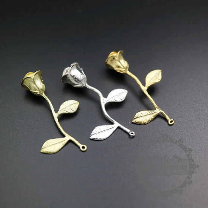 

9x38mm silver,gold,raw brass color brass rose branch pendant charm 1850277
