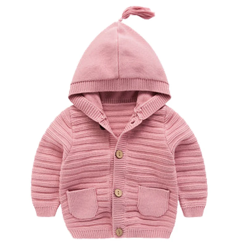 

2018 Children's Hooded Knitted Cotton Cardigan Sweater Boys Girls Grey Long Sleeve Clothing Kids Spring Autumn Winter Outerwear