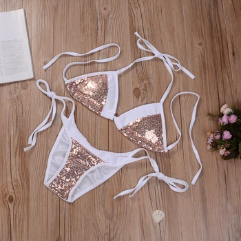 

US New Women Sequin Bikini Set Swimsuit Beachwear Swimwear push up Bathing