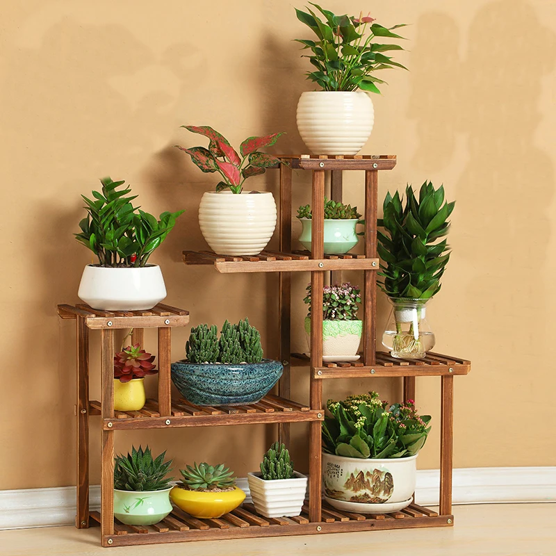 Estante de flores de madera hogar Decoración de jardín 6 niveles