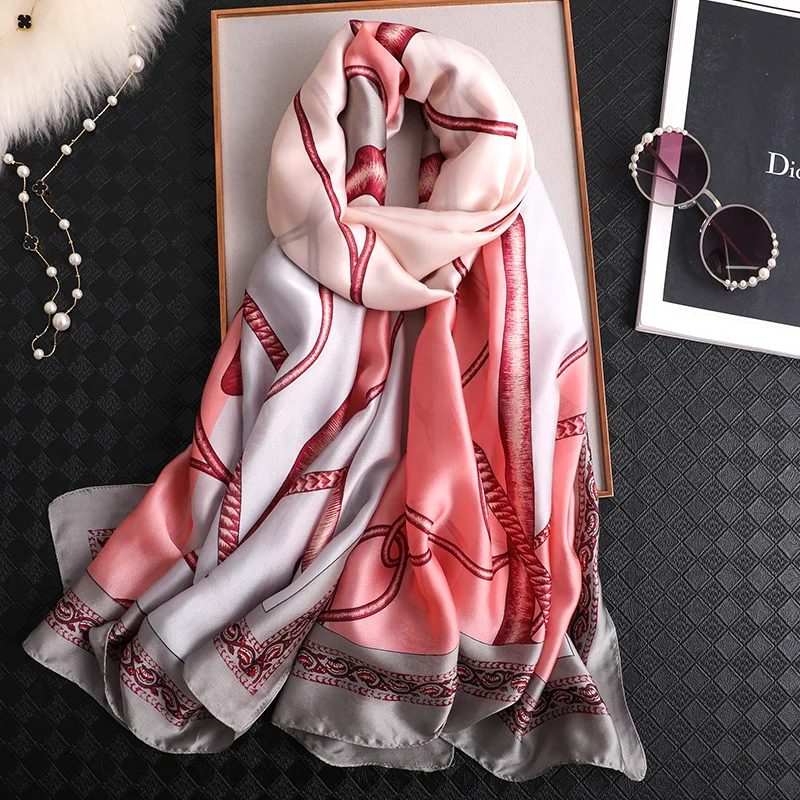 

Women Designer Silk Scarf Luxury Brand 2019 Printed Beach Cover-ups Lady Sunscreen Shawl Pashmina Scarfs female foulard hijab