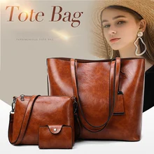 Винтажные женские сумки, 3 комплекта, масло воск, мягкие кожаные сумки, женская сумка через плечо, сумка-тоут, ручная сумка, женская большая сумка через плечо