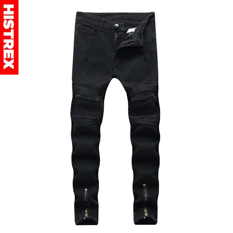 HISTREX 2018 Black Biker Jeans Mens Joggers Pants Stretch Ripped Denim ...