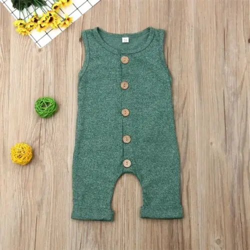 Baby Romper Newborn Baby Boy Girl Button Sleeveless Solid Romper Sunsuit Summer Outfit Kid Clothes