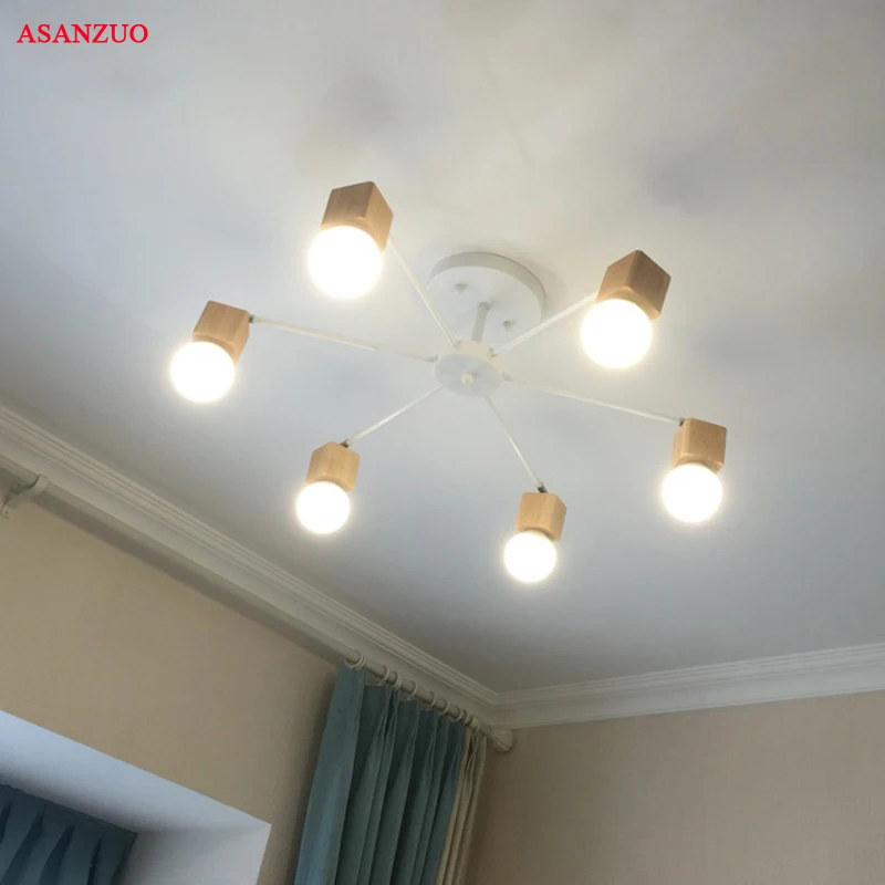  Nordic iron wood ceiling Light Modern home Living Room Bedroom aisle LED Ceiling Lamp Luminaire Lam - 32948140079