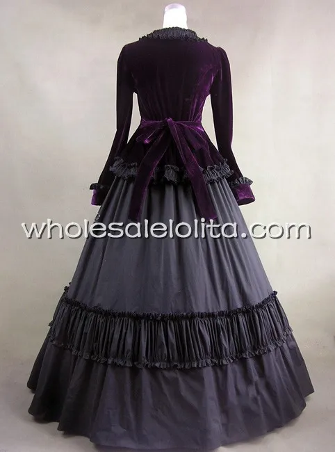 Черный викторианской бархат бальное платье - Цвет: Черный