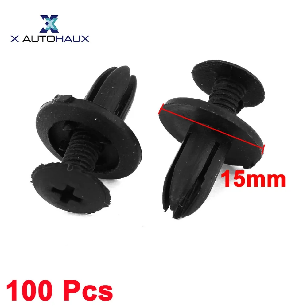 X AUTOHAUX 15pcs Black Spring Metal U-Type Clips with Screws Car Fender Trim Panel Fastener