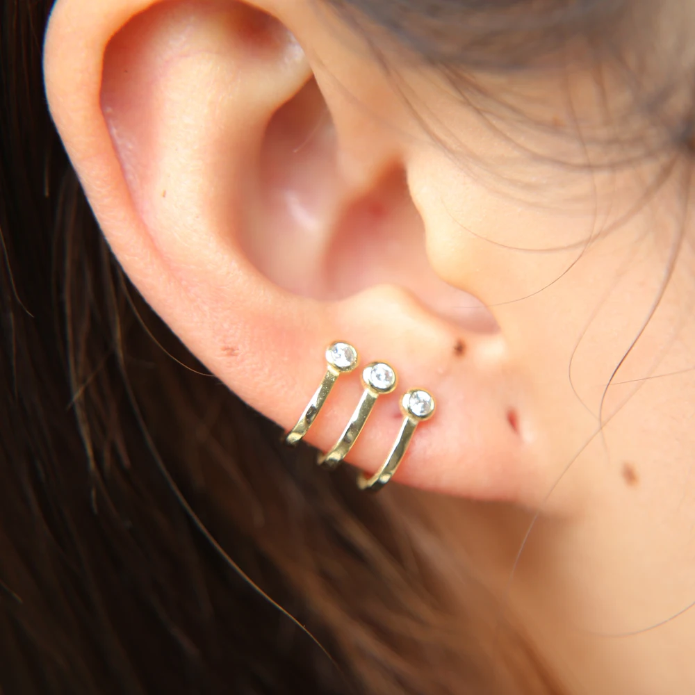 Женские серьги каффы из серебра 925 пробы с тремя камнями|earrings fashion|fashion earringscolorful