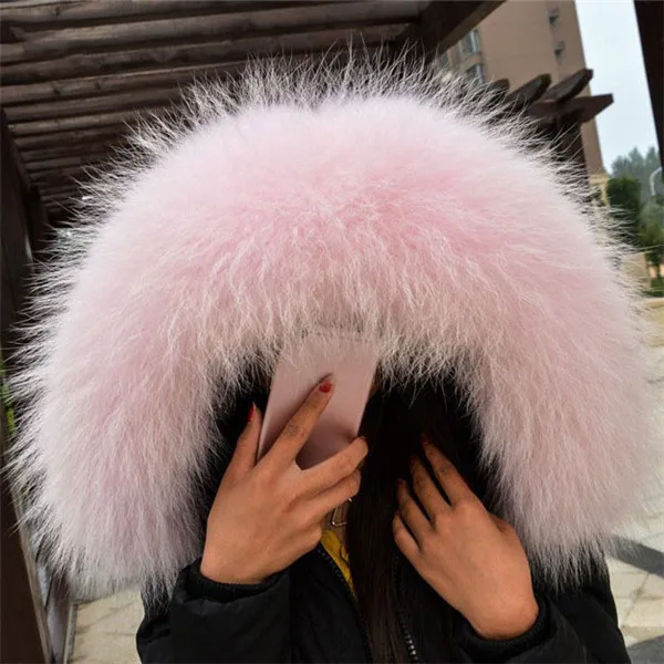 Модное Новое женское длинное меховое пальто меховой воротник енот теплый зимний шарф меховые шали и аксессуары меховой воротник - Цвет: Pink
