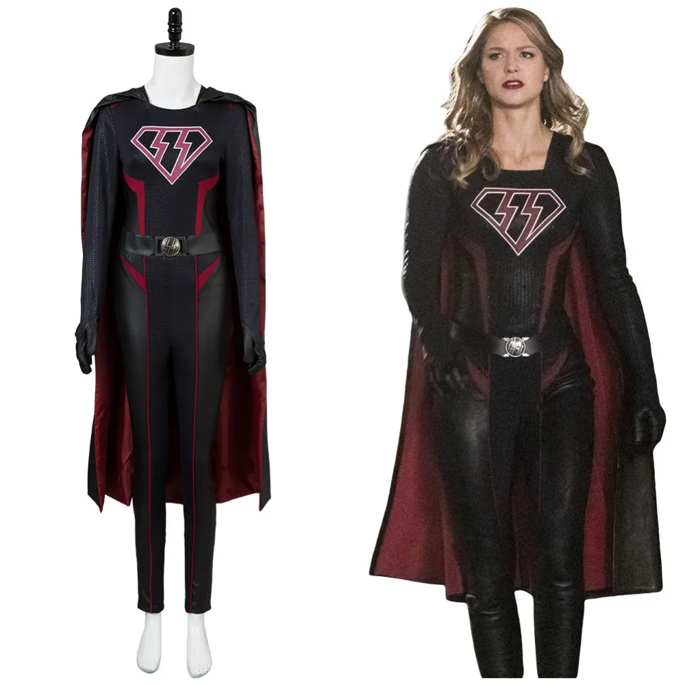 Supergirl Overgirl Kara Zor-El Danvers Cosplay Costume Jumpsuit +Cape Outfit full set