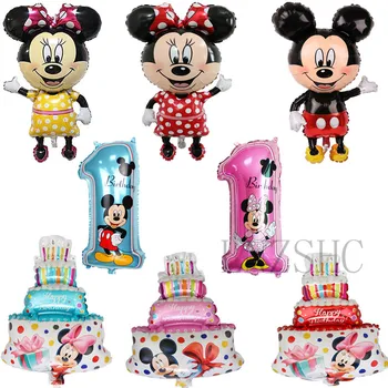

Mickey Minnie Balloons Cake Number One Aluminum Baloon 1st Foil Baby Shower Birthday Party Decoration Kids Helium Ballons