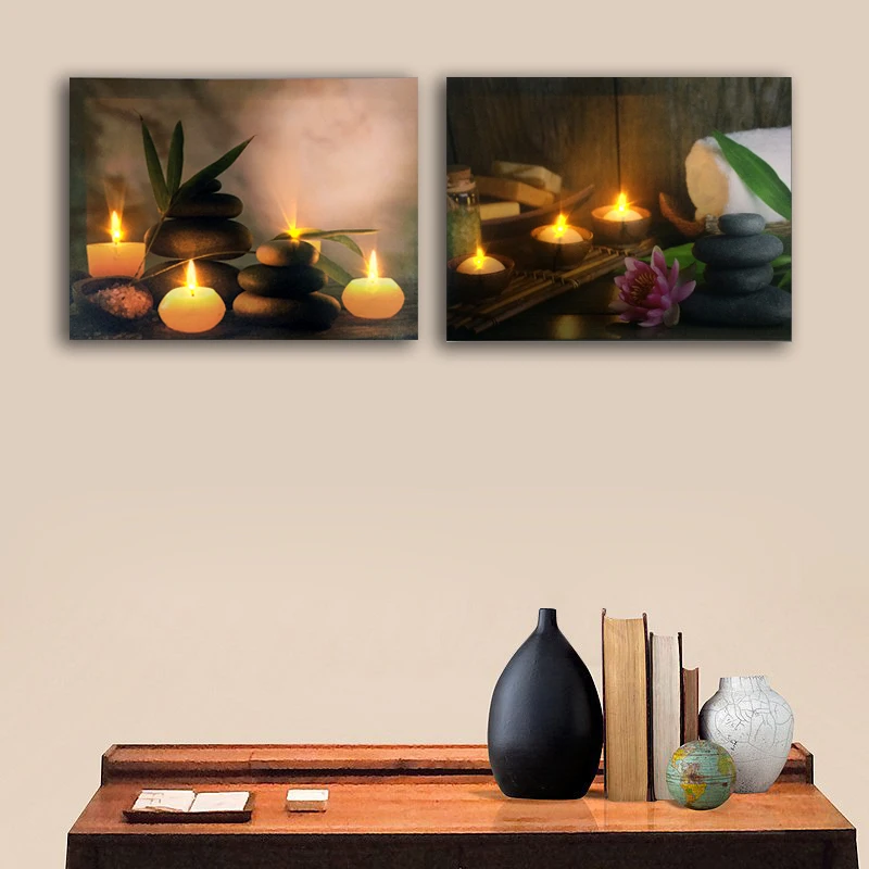 

Led canvas art Spa Still Life with Aromatic Candles and Zen Stones wall art picture light up painting framed print home decor