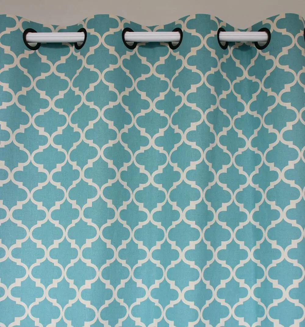 new arrival light blue geometry linen cotton window curtains bedroom