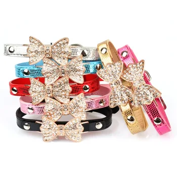 

Small Dogs Collars Rhinestone Bow Products Puppy Necklace Accessories For Pets Collars Cats Supplies halsband hond collier chien
