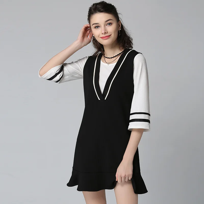 L 5XL Women Dress Womens Plus Size British Style Spring Summer Clothing