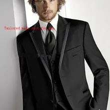 Модный мужской костюм на заказ Черные смокинги с двумя пуговицами, заостренный лацкан, мужские лучшие мужские свадебные костюмы(пиджак+ брюки+ жилет+ галстук