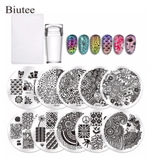 Biutee 10 pçs placas de unhas + geléia clara silicone arte do prego stamper raspador carimbo modelo imagem placas prego placa ferramenta(China)