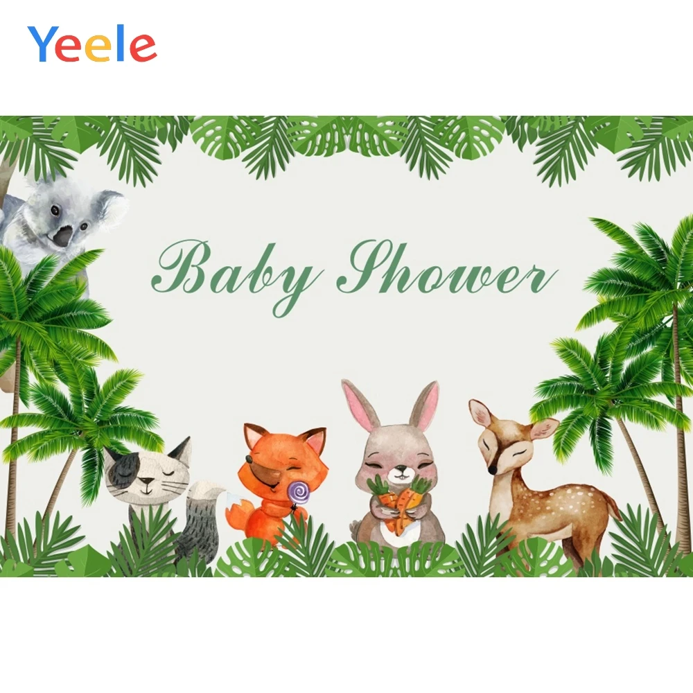 

Yeele Animals Palm Tree Leaves Birthday Scene Photography Cartoon Baby Shower Background Photographic Backdrop Photo Studio