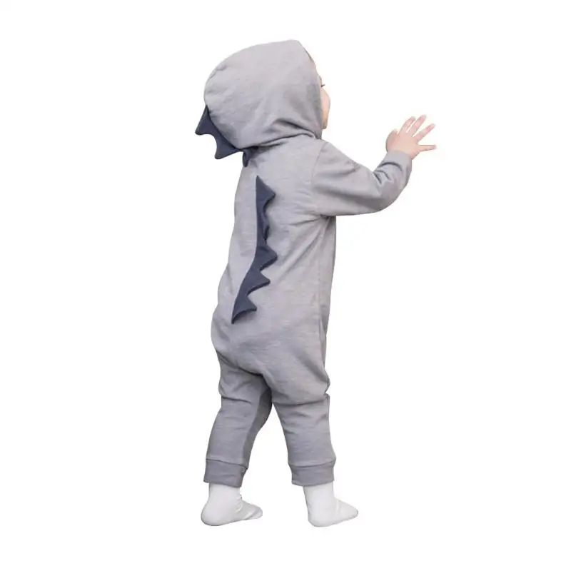 Детский комбинезон с капюшоном сплошной цвет хлопок комбинезоны для малышей 3D динозавр костюм длинным рукавом Весна Playsuit