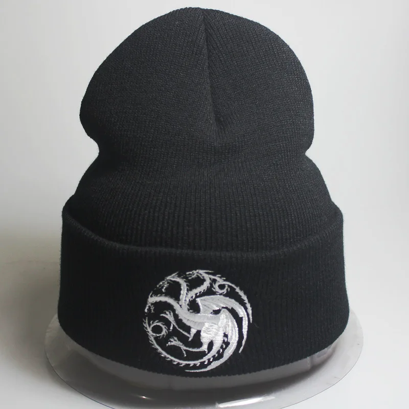 Шапка «Игра престолов», «Ледяной и огненный дракон», шапка, зимняя теплая шапка, шапка в стиле хип-хоп с вышивкой, черная вязаная шапка, шапка для косплея, подарок - Цвет: Style 2