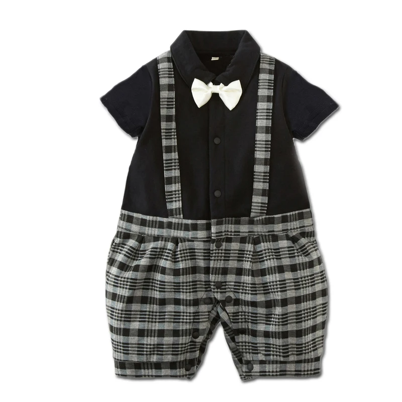

Baby Boys Clothes 2019 Summer New British Style Casual Gentleman Strap Bow Romper jumpsuit Newborn Baby Clothing