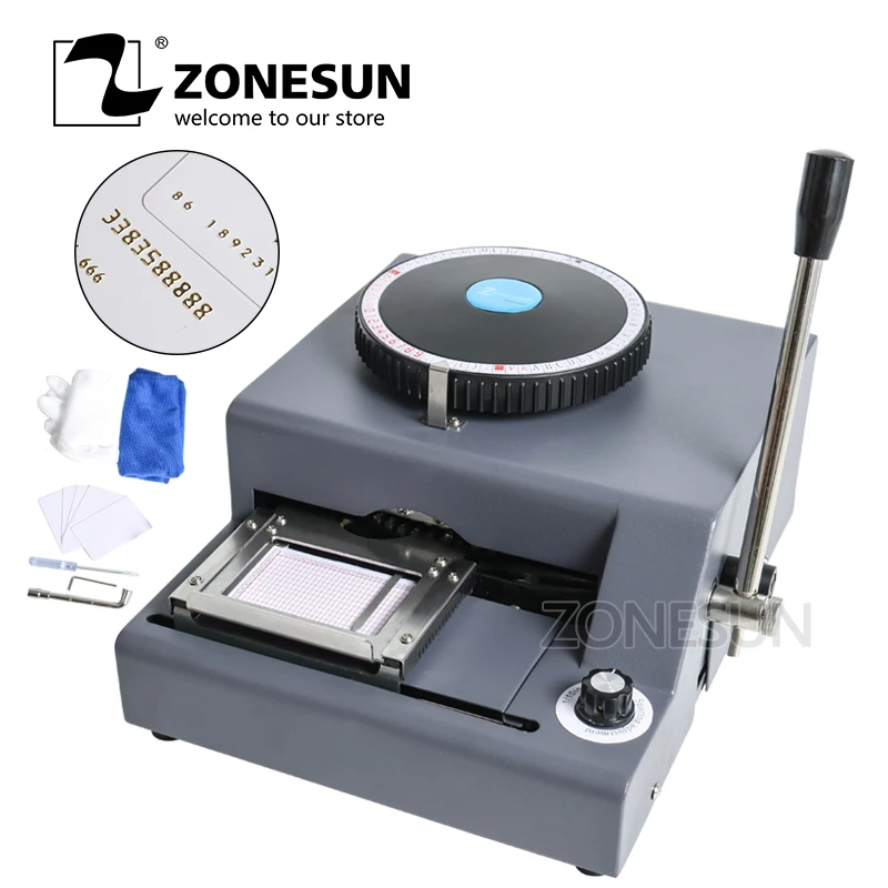 

ZONESUN 72 Characters PVC Card Embosser 220V/110V 300W Hot Foil Stamping Bronzing Tipper Machine Combo