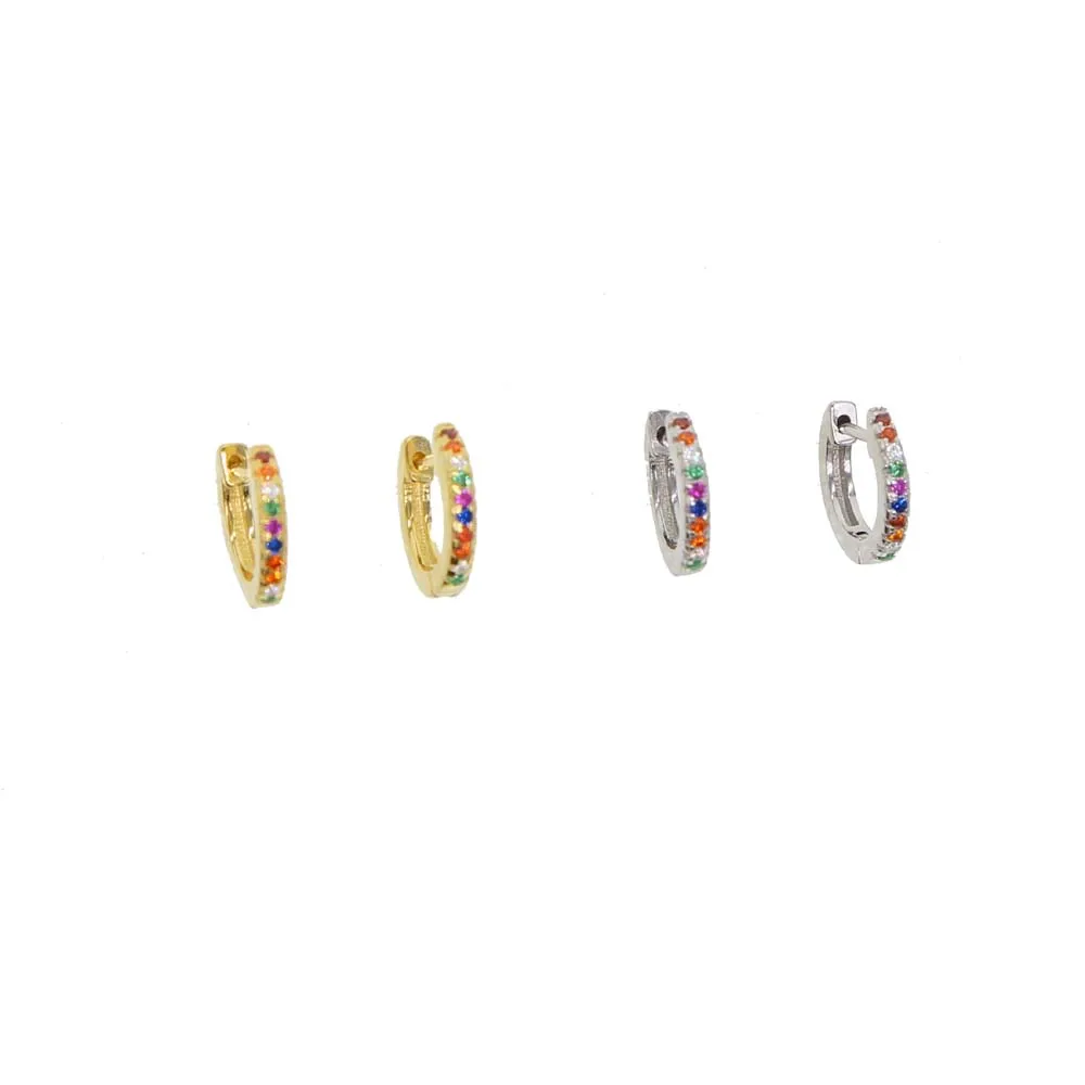 Красочные CZ милые маленькие серьги-кольца для женщин модные ювелирные изделия из стерлингового серебра 925 пробы с AAA cz радужные серьги для девочек
