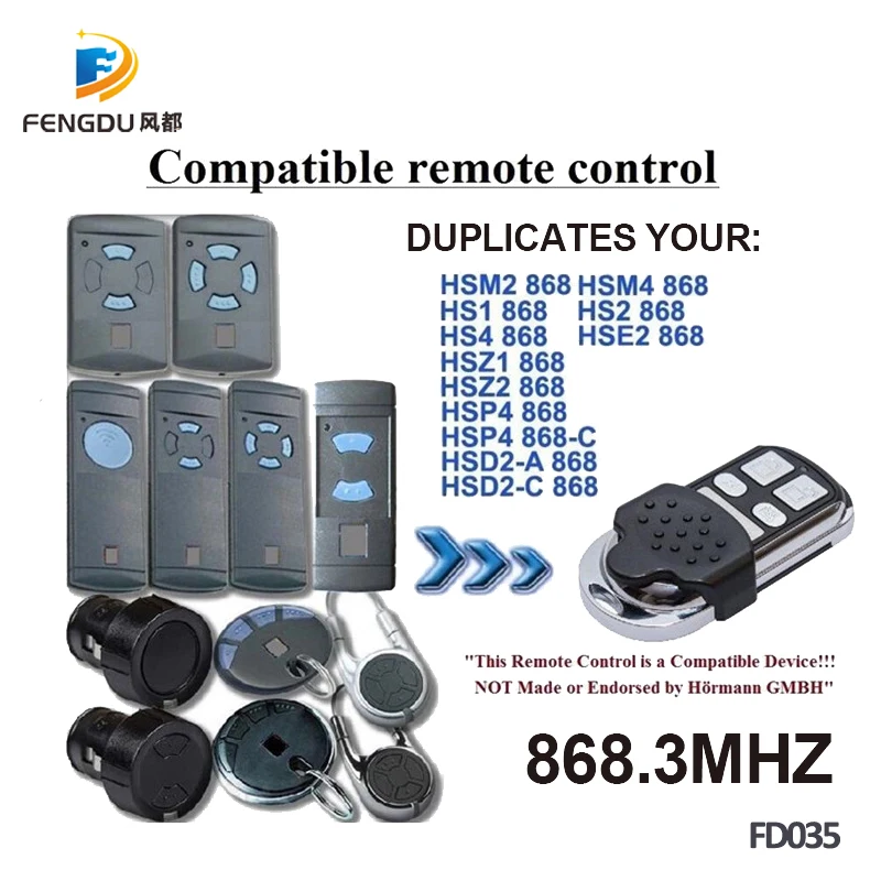 

2PCS remote control Duplicator Compatible with Hormann HS, HSE, HSZ, HSD, HSM Remote Control 868.3MHz clone (blue buttons only)
