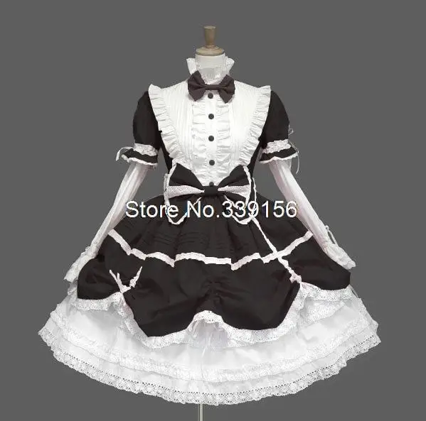Вечерние платья Лолиты в готическом стиле; лук для косплея; кружевное винтажное платье принцессы с длинными рукавами - Цвет: black and white