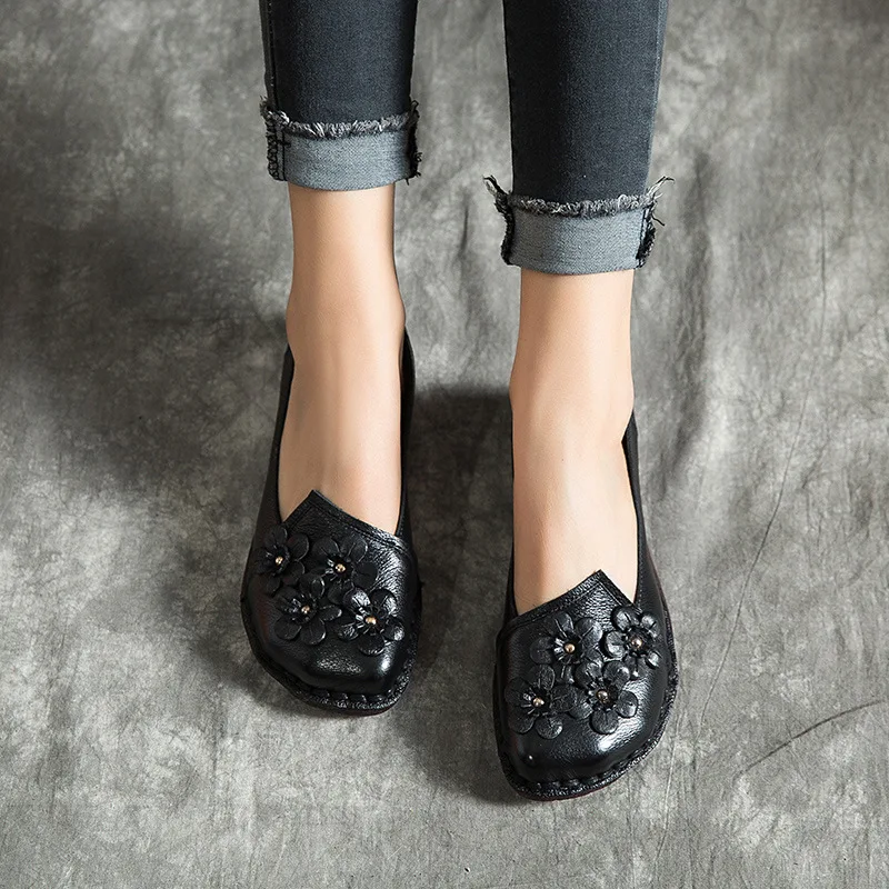 

women 2019 genuine leather flats heel slip on driving shoes spadrilles moccasins toe loafers espadrillas D12712B big size 41 42
