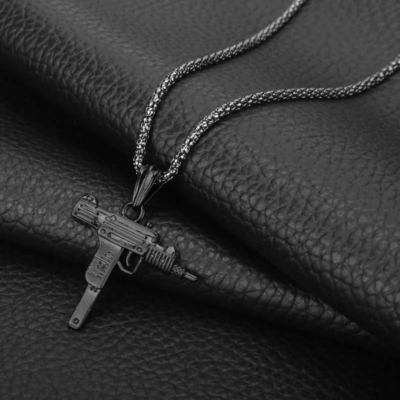 Золотое, серебряное, черное ожерелье с пулеметом, ювелирные изделия в стиле хип-хоп, аксессуары для мужчин и женщин, модные модели Подвесок в виде оружия, ожерелье s - Окраска металла: black
