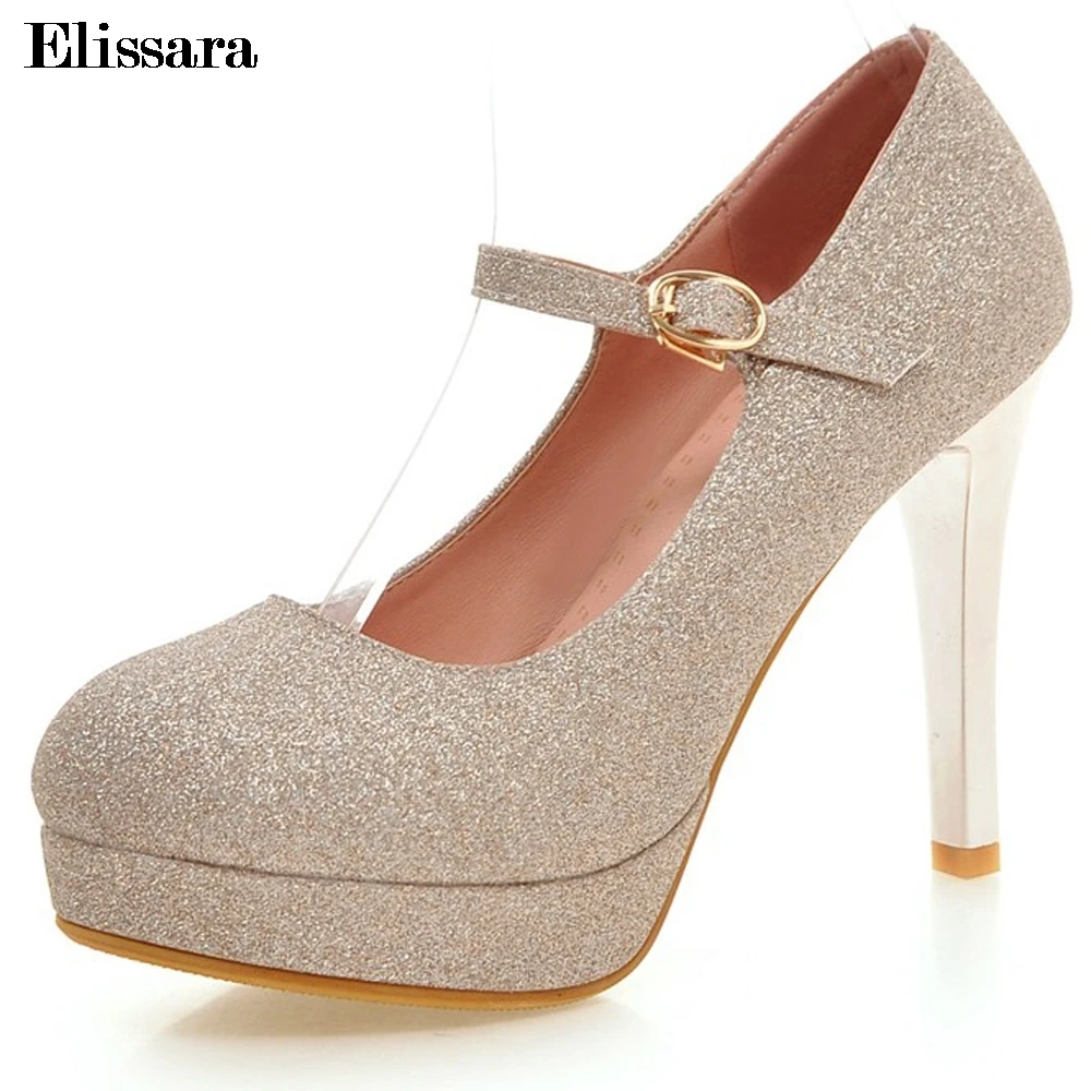 Elissara Women High Heels Pumps Shoes Women Fashion Ankle Strap Shiny ...