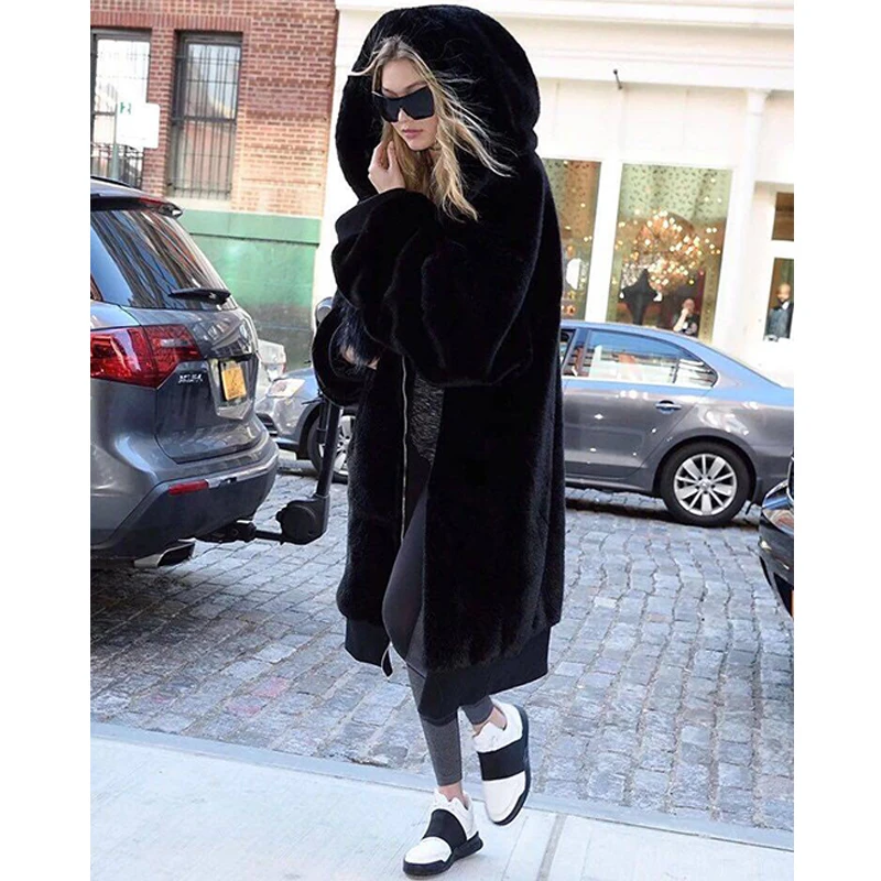 ALABIFU Winter Faux Fur Coat Women 2018 Long Warm Faux Fur Jacket Coat Casual Hoodies Loose Pocket Coat Outwear casaco feminino