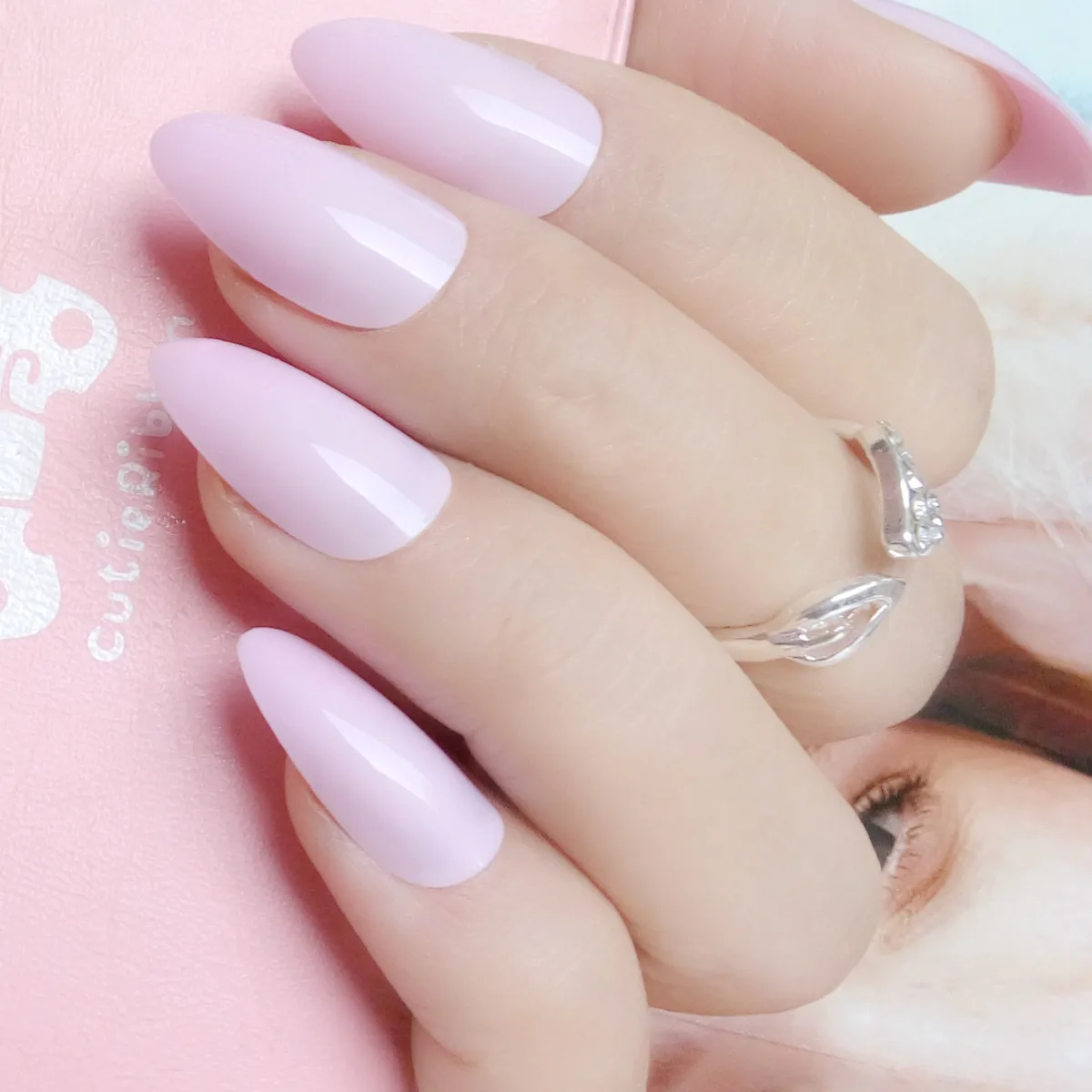 

Full Cover False Nails Short Stiletto Nails Tips Pink Fake Nails DIY Nail Art Manicure Material 198E