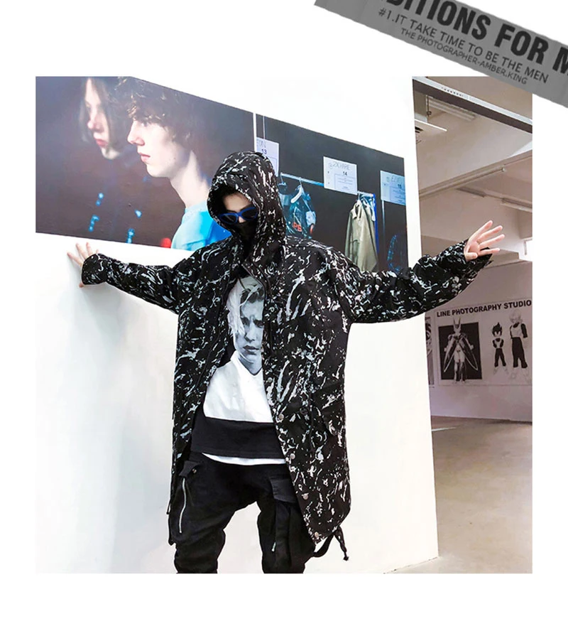  Retro Vintage Print Long Windbreaker Jacket Fashion High Fashion  (5)