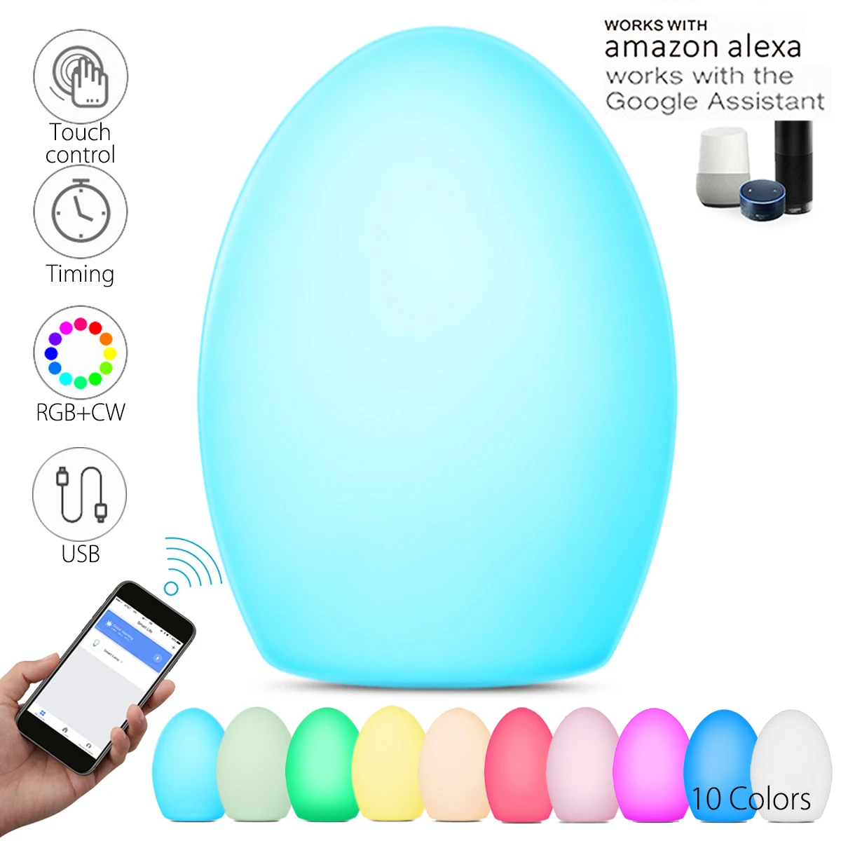

Smuxi LED Night Light WIFI Smart Table Desk Touch Control Night lamp Lighting For Alexa GOOGLE HOME 10 Colors Changing