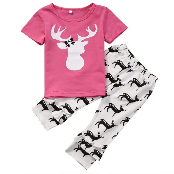 2PCS Newborn Infant Baby Girls Clothes Sets Cute Girls Pink T-shirt Tops+ Pants Leggings Fashion Outfits Set for Kids Girls