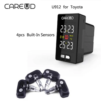 

CARUED Tire Pressure Monitoring U912 for Toyota TPMS Support BAR PSI 4pcs Built-in Sensors Car Alarm System LCD Screen Alarm