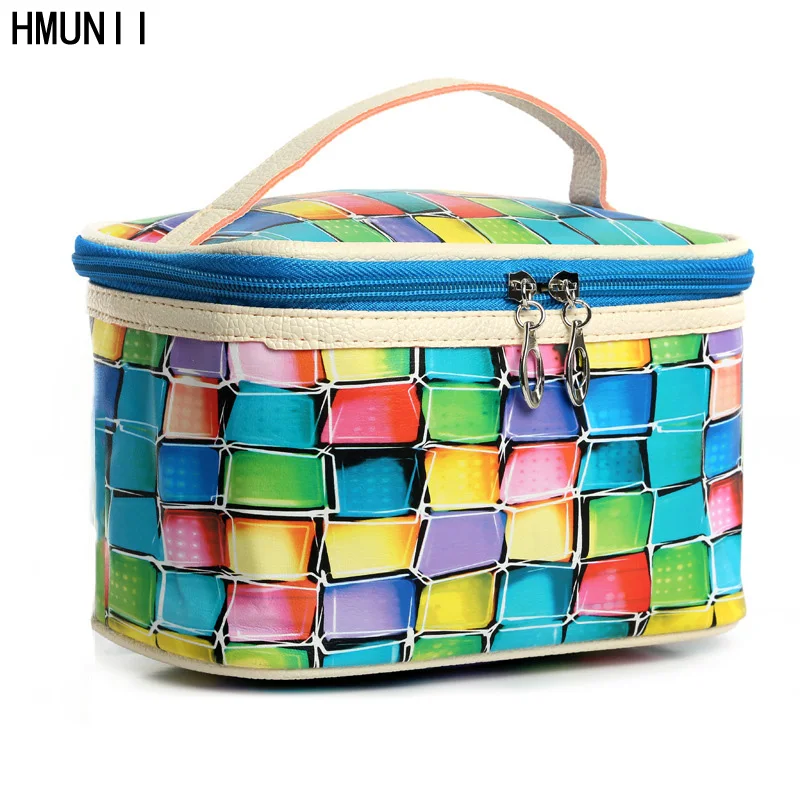 

HMUNII New Fashion Brand Women Multicolor PU Cosmetic Bags Make Up Travel Toiletry Storage Box Makeup Bag Wash Organizer Cases