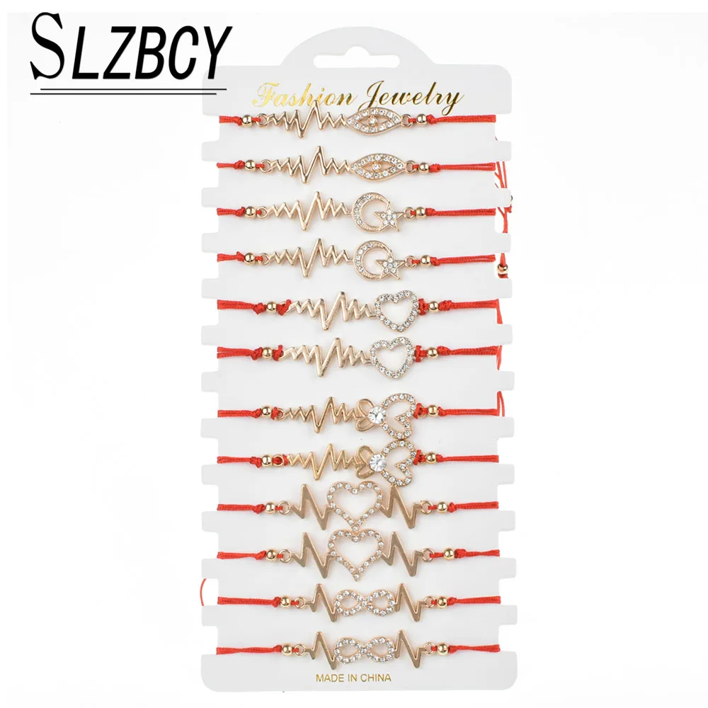 

Bohemia 12 pcs/lot Rhinestone Infinite Love Charm Bracelets Set For Women Heart Star Moon Adjustable Braided Yoga Anklet Jewelry