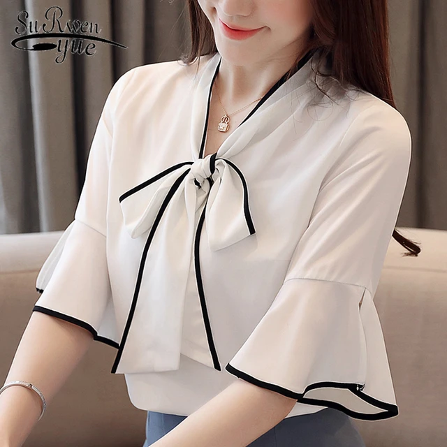 césped Arbitraje Competir Blusa blanca de manga corta para mujer, camisa de chifón de moda, 2023, 50  _ - AliExpress Mobile